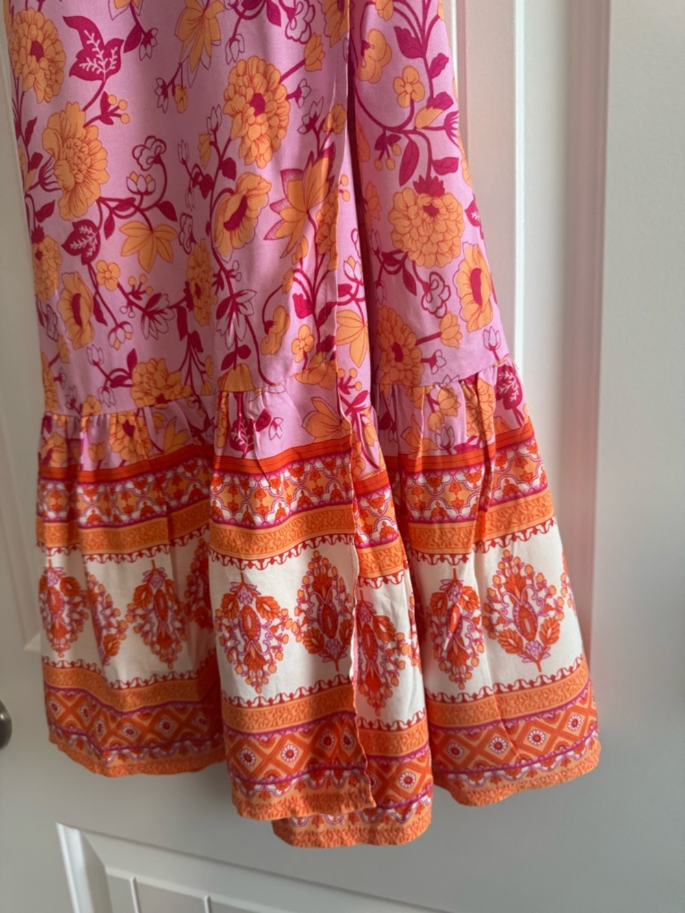 Floral Wrap Midi Dress in Pink and Orange - Picture 6 of 6